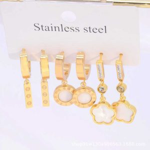 Cross-border hot sale titanium steel earrings Roman numerals symbols earrings buckle simple fashion commuter Roman earrings